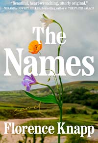 Book cover of The Names by Florence Knapp, with a modern, layered design representing the three different paths a single life can take.