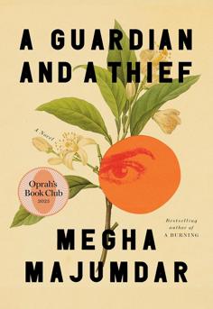 Oprah's Book Club pick A Guardian and a Thief novel cover by Megha Majumdar; literary fiction set in near-future Kolkata about family, survival, and climate change.