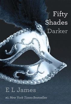 Fifty Shades Darker by E.L. James book cover showing a silver masquerade mask - a contemporary billionaire romance with BDSM themes - ideal for book clubs