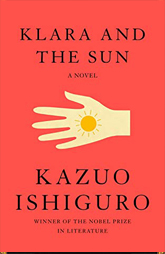 Klara and the Sun by Kazuo Ishiguro book cover with minimalist sun design. Literary science fiction about artificial intelligence and human connection