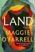  Book cover for the historical fiction novel Land by Maggie O'Farrell. The artwork features a striking, deeply textured landscape of the 1840s Irish countryside, conveying a raw, emotional, and atmospheric historical narrative.