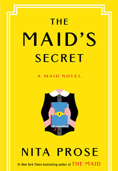 The Maid's Secret by Nita Prose book cover featuring a key and a glimpse into a mysterious hotel, hinting at cozy mystery, locked-room puzzle, and amateur sleuth themes.