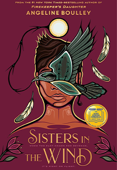  Sisters in the Wind book cover, featuring a stylized illustration of two Indigenous women with braids and vibrant colors, highlighting the themes of sisterhood, resilience, and Native American culture.
