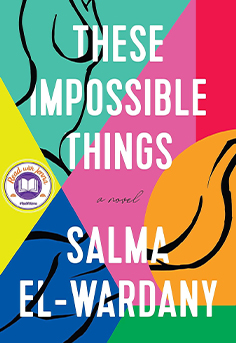  Book cover for 'These Impossible Things' by Salma El-Wardany, featuring a stylized illustration of three women looking out over a city skyline at night.